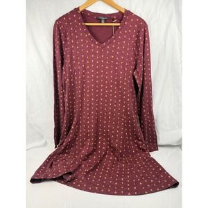 Toad&Co Road Tripper V Neck Dress XL Port Vee Burgundy Geometric Long Sleeve NWT